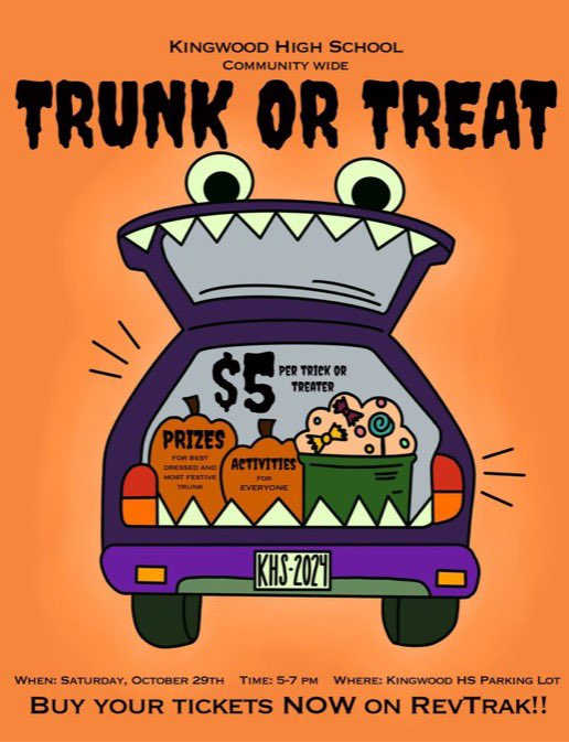 Anisha_Razo's tweet photo. KHS Junior Class of 2024 will be hosting a Trunk or Treat Fundraiser tomorrow in the KHS parking lot! Purchase your tickets today for trick or treating because no tickets will be sold at the door! @HumbleISD_KHS

https://t.co/XIGx85va2A https://t.co/GJlw28c9Bm