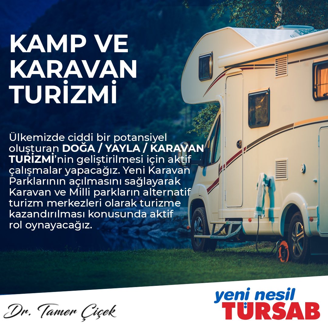 Ülkemizde ciddi bir potansiyel oluşturan DOĞA / YAYLA / KARAVAN TURİZMİ’nin geliştirilmesi için aktif çalışmalar yapacağız.

#türsab #yeninesiltürsab #tamerçiçek #kampturizmi #karavanturizmi #tüesabseçimleri #kampkaravan