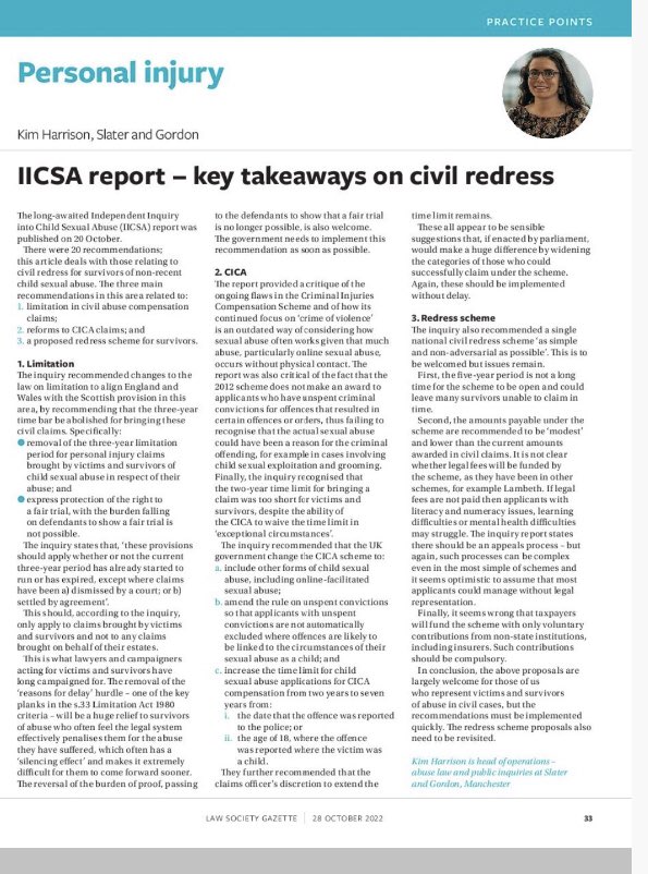 Richard_Scorer's tweet image. My colleague @Kim_LHarrison , who represented @APIL in IICSA, writes on the inquiry’s recommendations for changes in civil redress