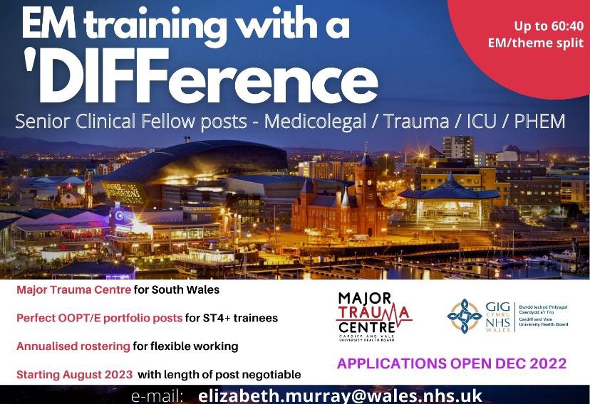 Come work with our amazing team. Clinical fellows in medicolegal, trauma, ICU &amp; PHEM #cardiffEM #NHSJOBS #EMERGENCYMEDICINE #cardiff #EMFellow