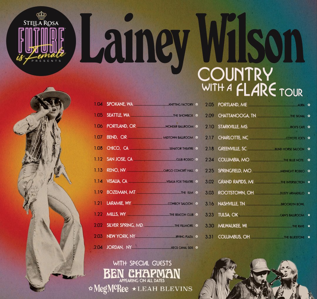 I’m so excited to announce I’m joining my friend, @laineywilson on tour! Come see us next year on the #countrywithaflaretour. Tickets go on sale to the public Friday Nov. 4 at 10am local. megmcree.com #bellbottomcountry