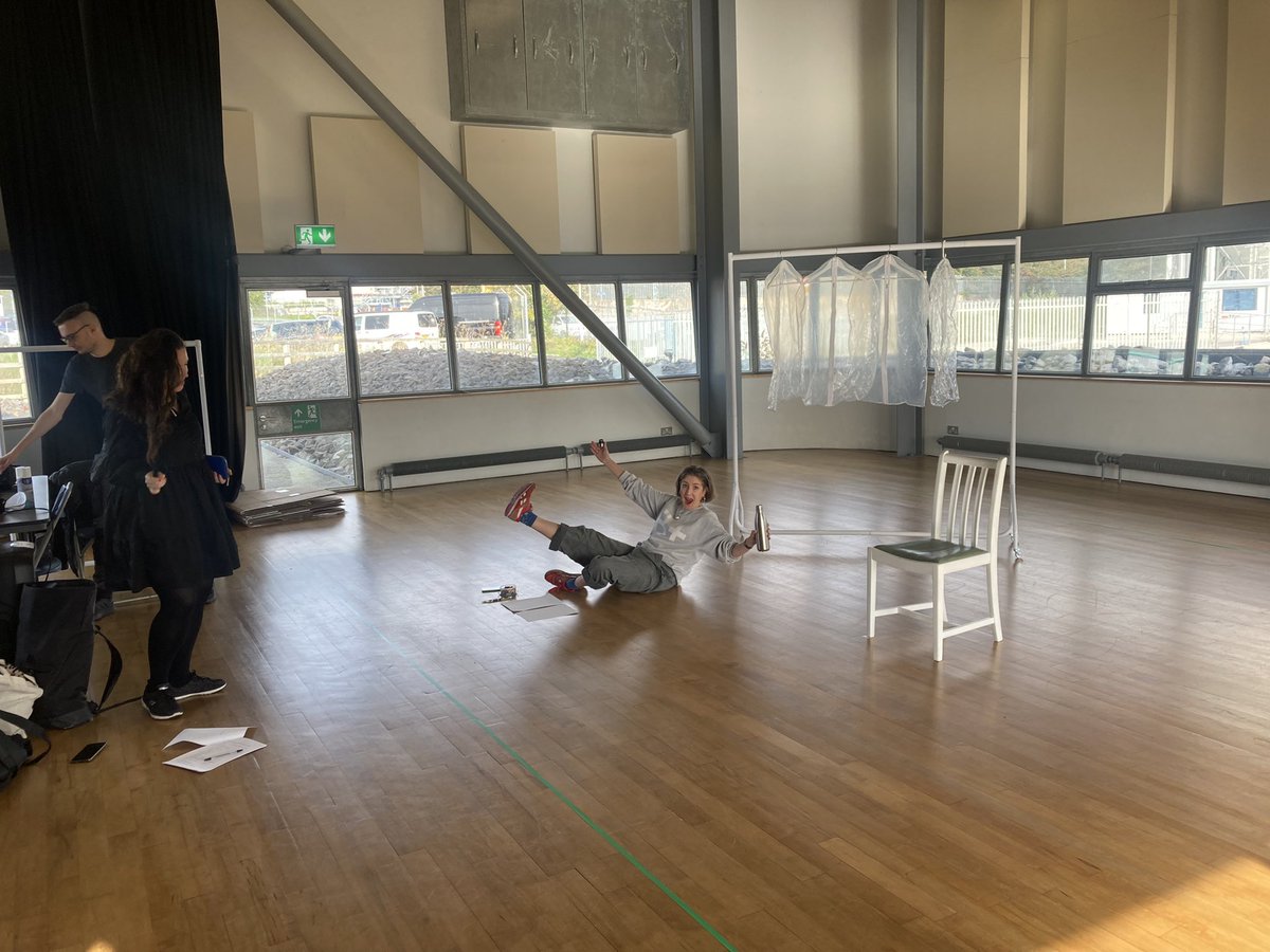 What a day to be at TR2 @TRPlymouth In rehearsal room one @LauraCHorton @DanHeesLX @miss_knee & @Madi_MacMahon getting things in shape for @triptychplays in the drum!