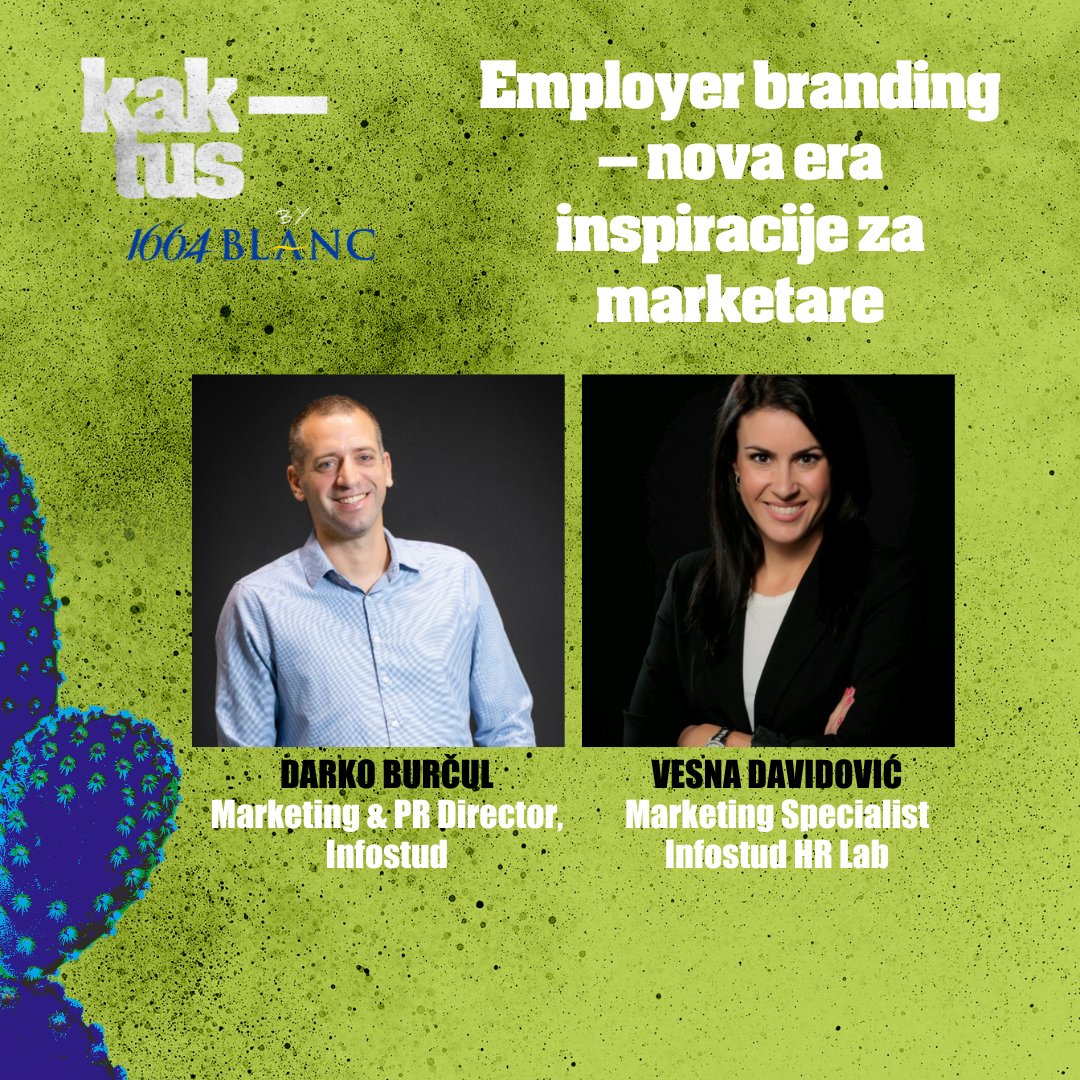 Ove godine na festivalu #kaktus2022 pričamo o employer brandingu i zašto je on važan baš za marketare. Razgovor na ovu temu, drugog dana festivala, vodiće Darko i Vesna iz kompanije Infostud. 🌵ow.ly/81Fh50Lns6t