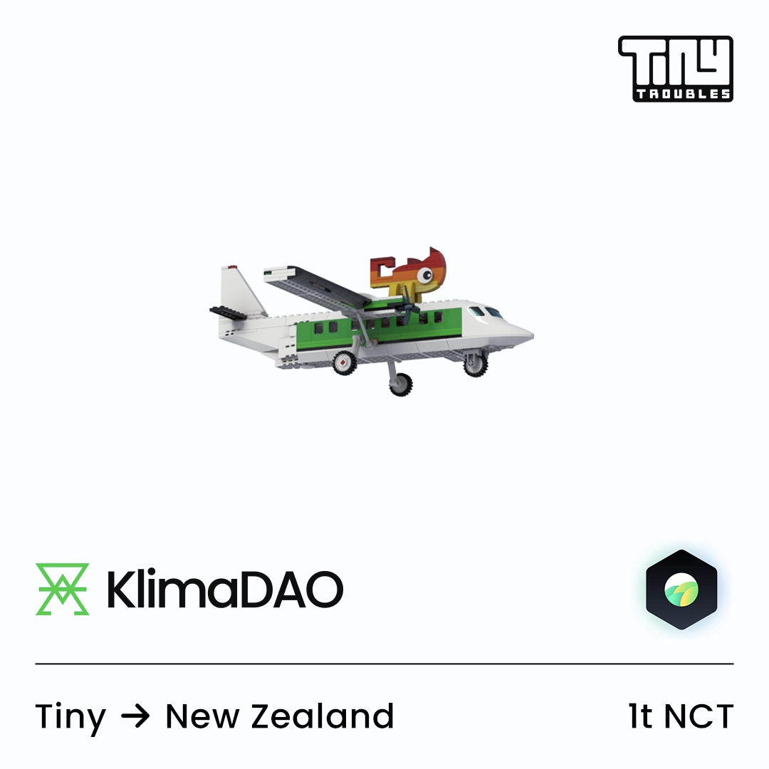 tinytroublesnft's tweet image. To offset Tiny&apos;s journey to New Zealand, we retired 1t $NCT through #KlimaInfinity. ✈️

Big thanks to @KlimaDAO, @ToucanProtocol,  @SushiSwap, and @0xPolygon.

💚🖤
klimadao.finance/en/retirements…