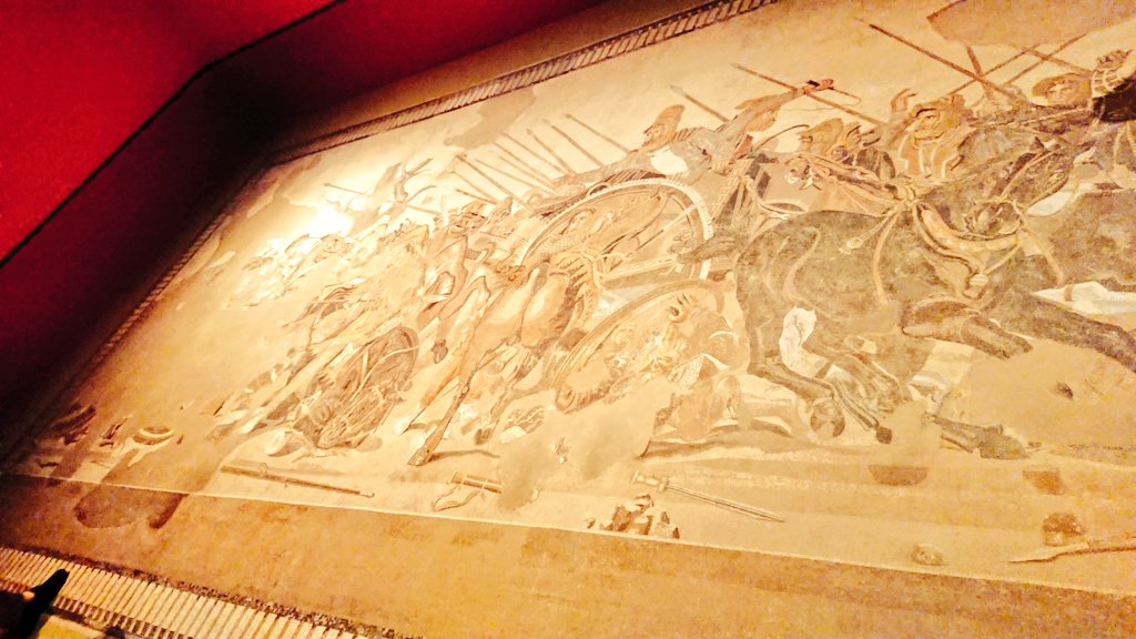 アレクサンドロス大王のモザイク画、写真でみたことあったけど、邸宅の床に描かれてたものだと知らなかった(壁画だと思ってた)。床に再現されてて、ああこんな豊かな世界観だったんだと実感できて、嬉しかった。 https://t.co/GXixoZA6tA