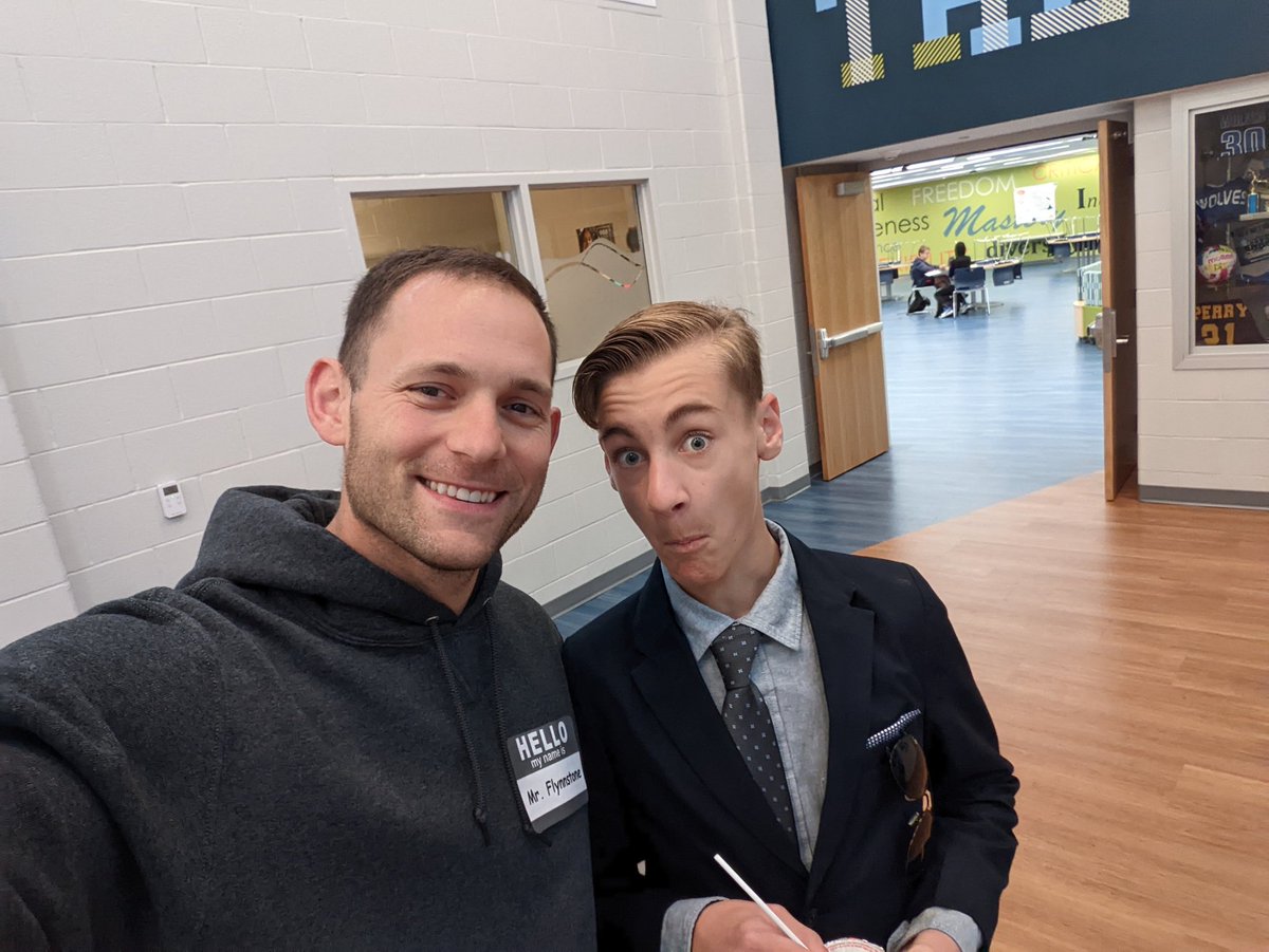 Wearing costumes to school today: Caught this mini Mr. Flynn walking around giving everyone raises and excusing homework all morning, and now there's a strong push to make him the permanent Mr. Flynn... <a href="/phxms/">Phoenix MS</a> #ItsWorthIt