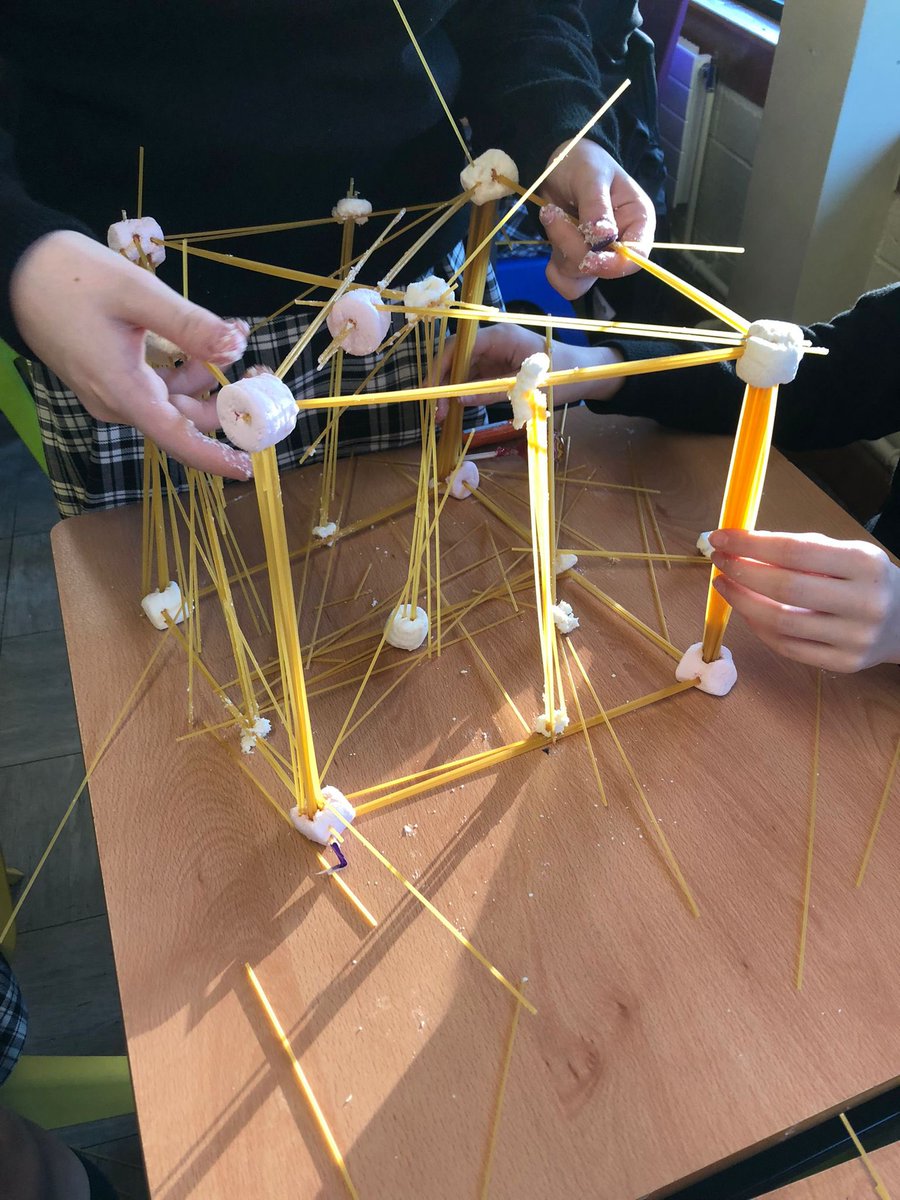 FingalCC's tweet photo. Our first year students were #engagedinlearning until the end today. Mr. Bourke’s class used spaghetti and marshmallows to learn about earthquakes and their impact #learning in action #teamwork https://t.co/q6ZJKvyHmd