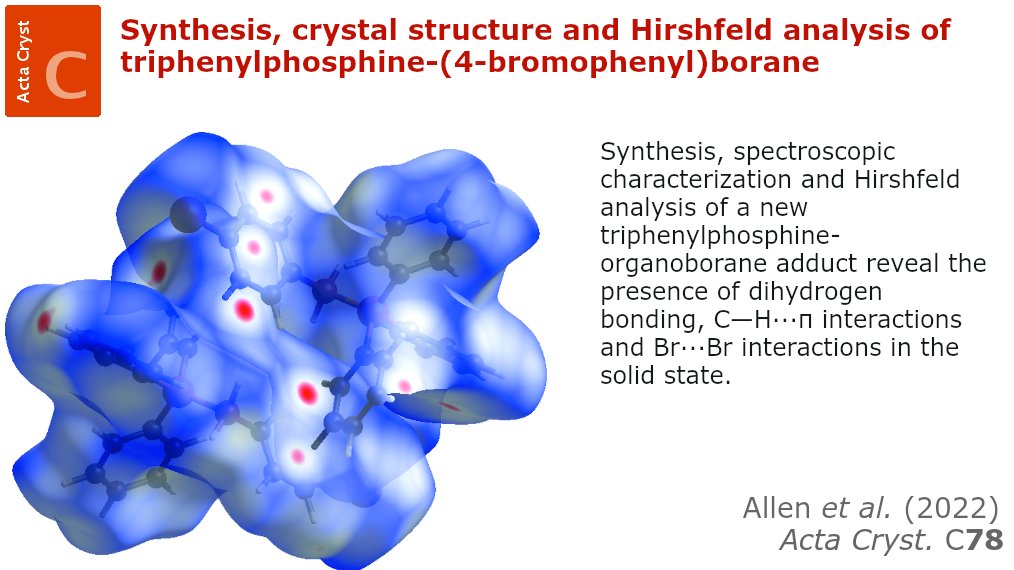 ActaCrystC's tweet photo. Hirshfeld analysis of triphenylphosphine-(4-bromophenyl)borane @ActaCrystC @IUCr https://t.co/l6glo7bsyN @EWUNews @EWUCSTEM @whitworth @NSF #NSFMRI #NSFfunded #Lewisacid #Lewisbase #phosphine #borane #NMR #crystalstructure #crystallography https://t.co/z8fWmngIdr