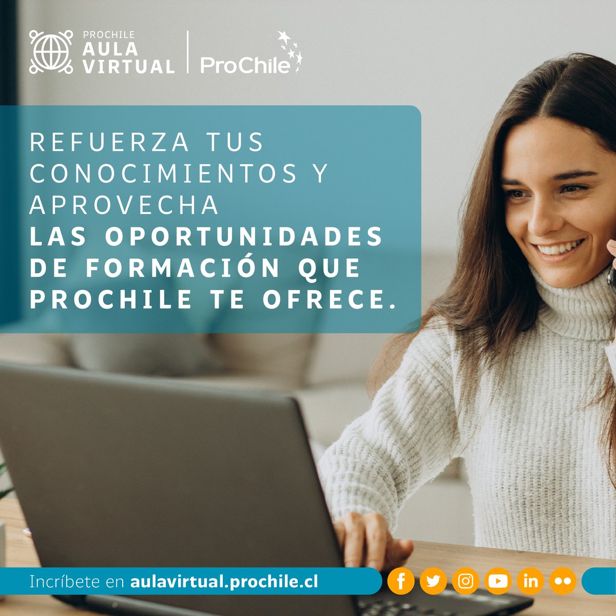 ProChile's tweet photo. [Inscripciones abiertas] Conoce Aula Virtual, el nuevo programa de capacitación inclusiva de ProChile con distintos cursos para mejorar tu proceso exportador. Mira la oferta e inscríbete acá https://t.co/Kwg0UK5707💻📝 https://t.co/7AficbOCjr