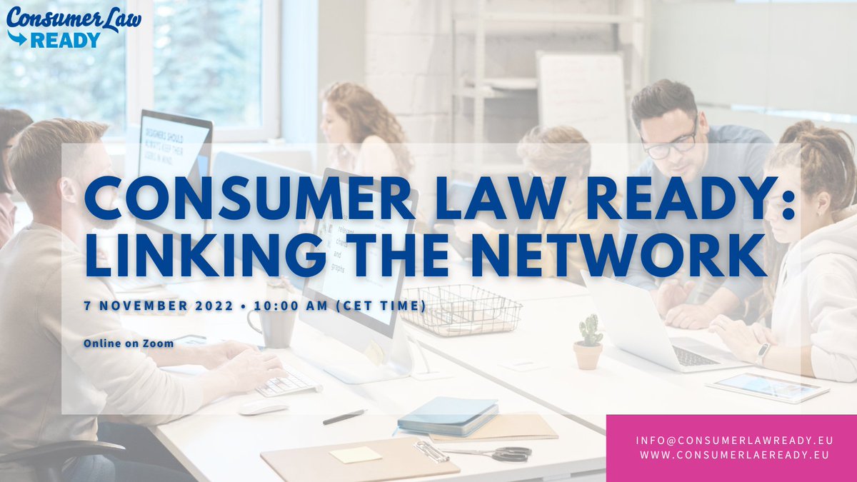 Don't forget to register to the #ConsumerLawReady 'Linking the Network' online conference. This event is organised by #Eurochambres, @beuc & @SMEunited and will offer an overview of the future development of Consumer Law in 🇪🇺 🗓 7 November | 10:00 CET ➡ bit.ly/CLR_AC