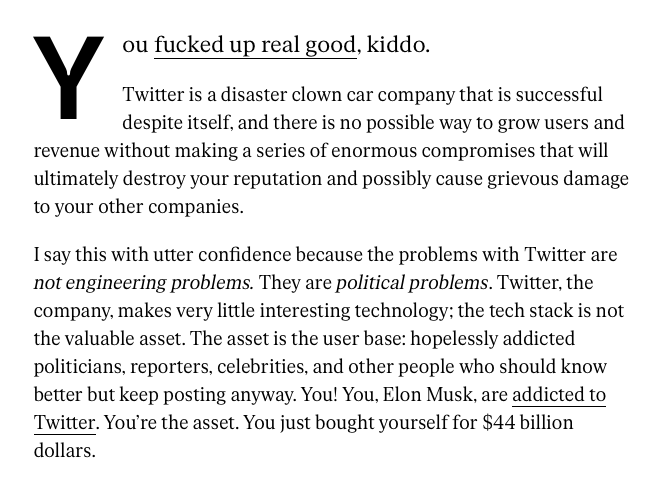 chrbutler's tweet photo. I have never been more jealous of the perfection of another person's rant than I am this morning. @reckless has written the best thing on the Twitter shakedown that could be written.

https://t.co/7IwdJnoMXj https://t.co/KBrLLpcXlB
