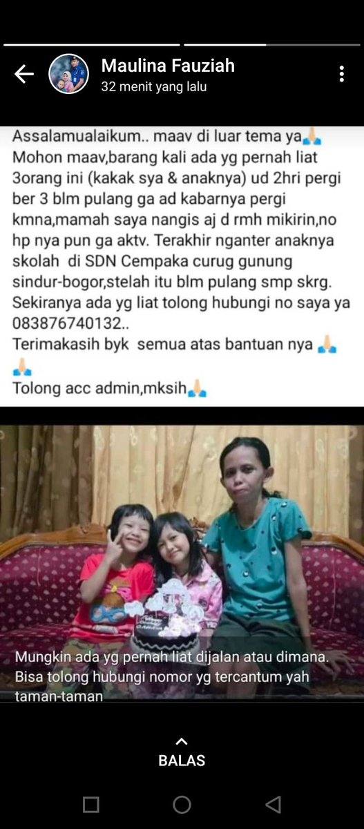 Tolong bantu Retweet. Namanya Yani asal desa Curug, kecamatan Gunung Sindur, kab. Bogor. Nomor TLP yg bisa dihubungi 083876740132, atau DM Saya. Terimakasih