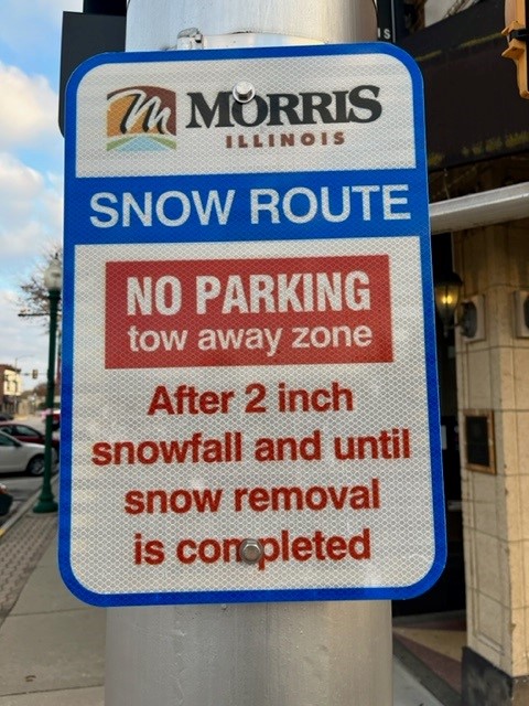 CityofMorris's tweet photo. Winter weather is right around the corner.  Help us out by observing weather related no parking zones. https://t.co/0OKNLnGSIh