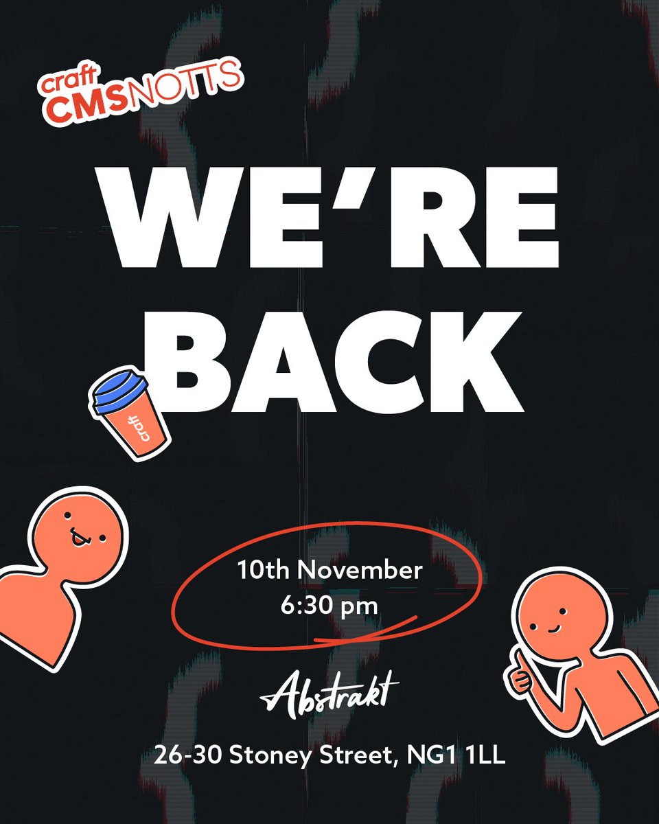 Craft CMS Notts (previously Craftin’ Notts) is back for round 2!

What's happening &amp; RSVP 👉 meetup.com/craft-cms-nott…

See ya there 🤙

#craftcms #nottingham