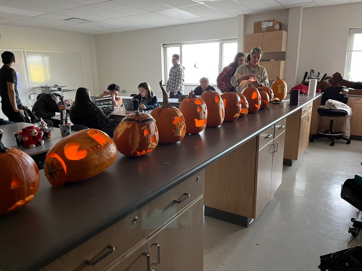 StMarkOCSB's tweet photo. Pumpkin carving with the Hospitality and Developmental Education classes. Excellent creativity and so much fun! #LionsPride #MyStMark https://t.co/Q1aFI8I6TD