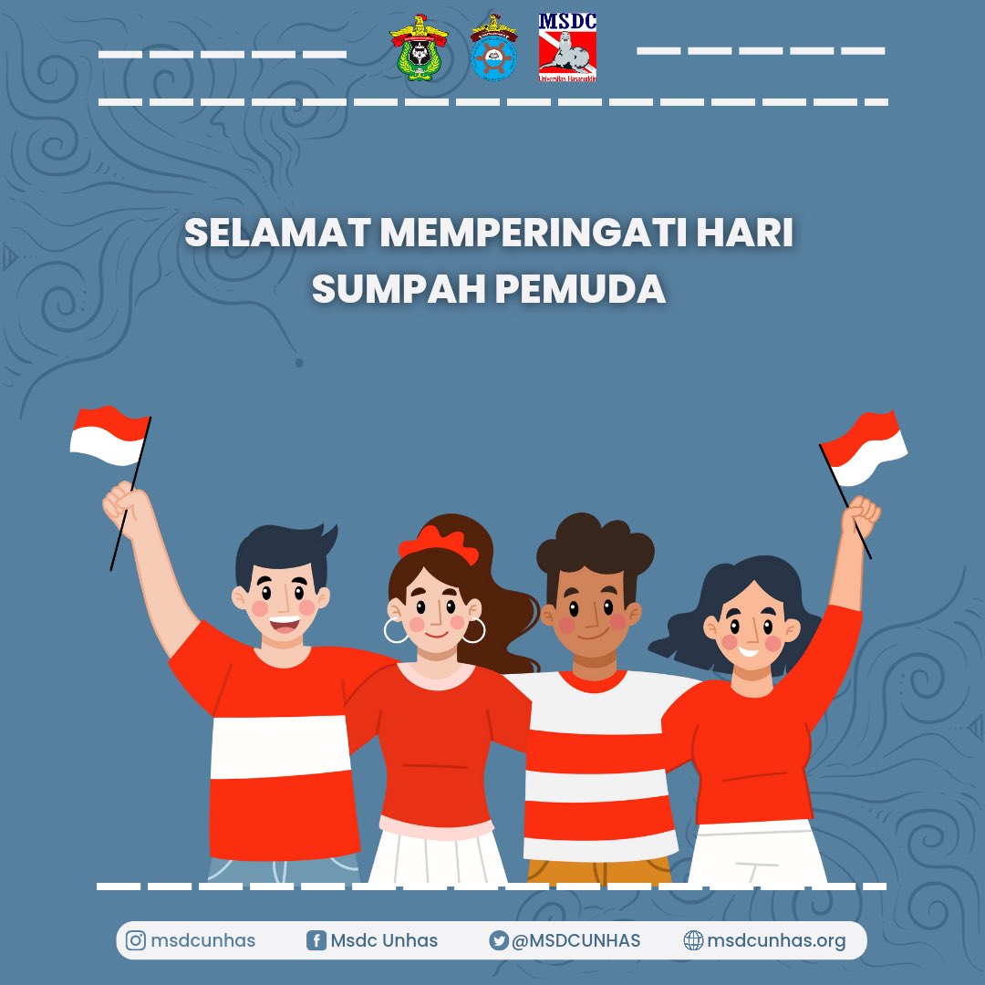MSDCUNHAS's tweet image. [MEMPERINGATI HARI SUMPAH PEMUDA]

Dalam ikrar pemuda, tidak ada kata menyerah. Selalu ada harapan dan semangat untuk terus mewujudkan cita-cita dan cinta. Selamat Hari Sumpah Pemuda

Waspada Dira Anuraga!

_
#harisumpahpemuda
#msdcunhas #neverdivealone 
#jalesvevajayamahe