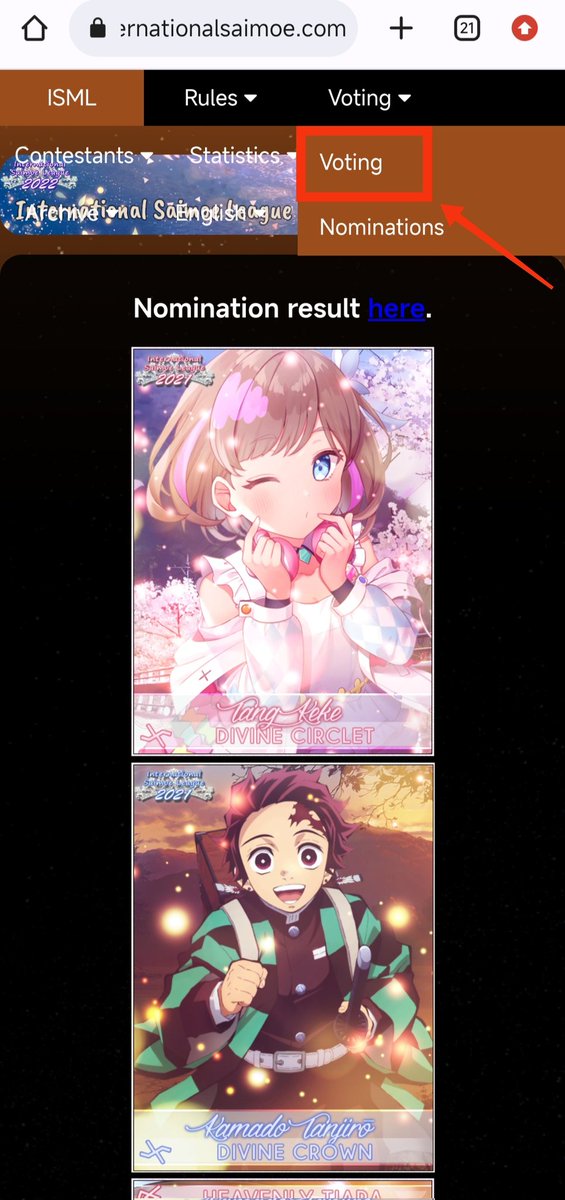 TheSakurasou's tweet photo. Here is the tutorial on how to vote in the ISML2022

1. Go to this link: https://t.co/P9HOWX30Pw

2. Select your characters

3. Finish verification.

4. Lastly, screenshot the page with the Voter ID (Very Important!!!) and either message it to us or post on Twitter with #isml2022 https://t.co/Jth2fTgC1Q