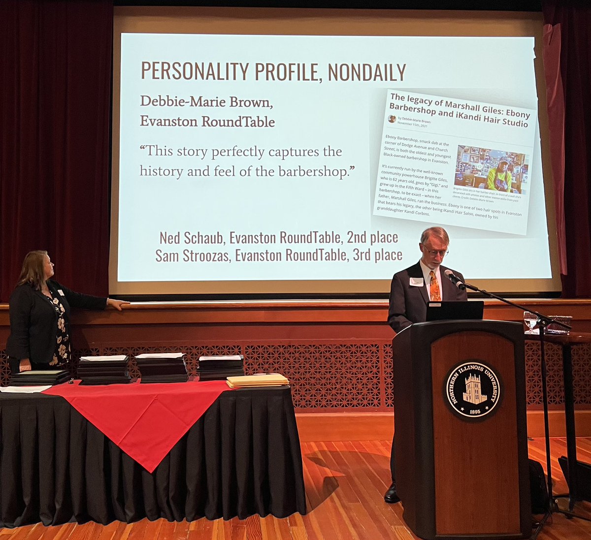 dmbrown_tboy's tweet image. Yesterday was the @NINA_for_news award’s ceremony. I won my first journalism awards for my coverage of Black Evanston and Evanston’s reparations project with @EvRoundTable! I won first place in Best Personality Profile, Best Coverage of Social Issues and Best Video! 🕺🏾