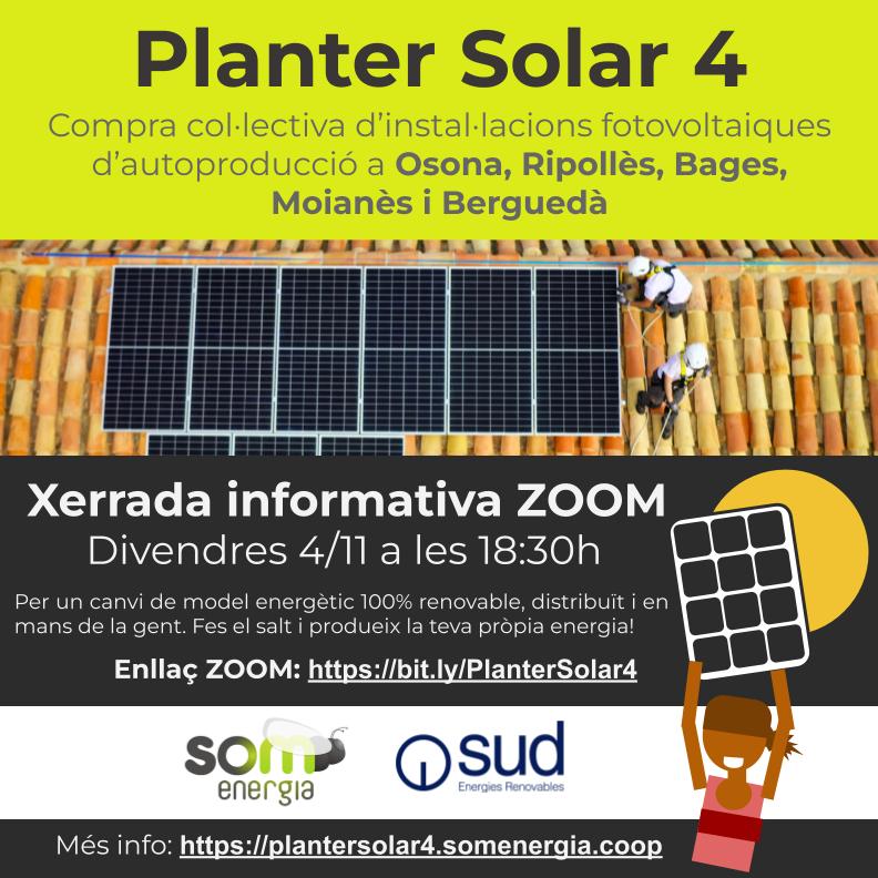 SomEnergiaOsona's tweet photo. Farem una xerrada informativa del #PlanterSolar4! En @manelromo de @SUDRenovables explicarà detalls de la compra col·lectiva i coneixerem l'experiència de participants del #PlanterSolar 🌱☀️
Si tens dubtes connecta't al ZOOM: https://t.co/doMPUVFZND
🗓️ Divendres 4/11
⏰ 18:30h https://t.co/Q4aNXEnVK5