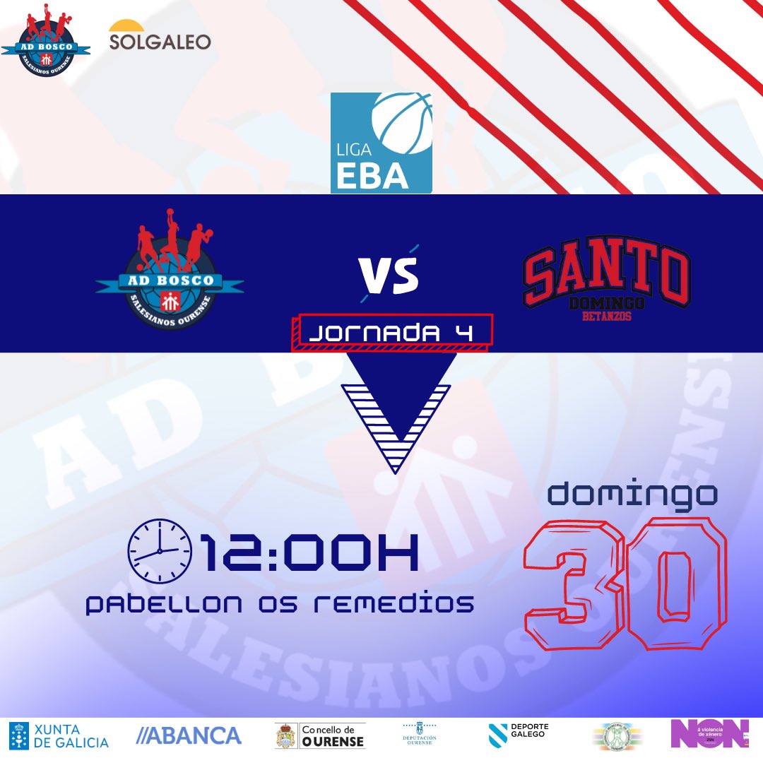 📢 Jornada 4 🆚 @santodomingobet 🗓 Sábado 30 de Octubre 🕖 12:00 🏟️ Pabellón Os Remedios 📍Ourense #VeñaBosco #AenerxíaDoBosco @SolgaleoEnergia