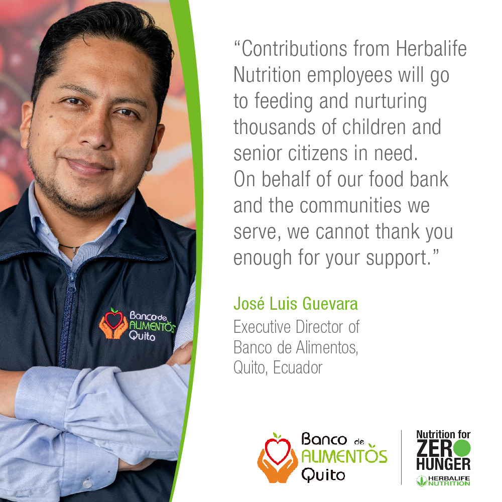Herbalife's tweet photo. Our #NutritionforZeroHunger partner Banco de Alimentos, a local food bank in Quito, Ecuador, has been active since 2002 and provides for 485 families and 45 institutions, such as schools. Learn more: https://t.co/EOkBuVK7I3 https://t.co/4TxCsXkxjR