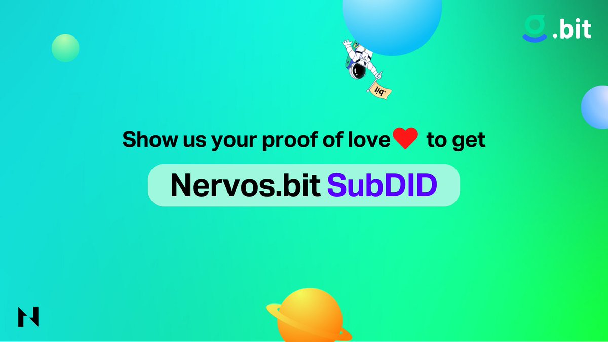With the launch of @dotbitHQ's SubDID, we want to mint special Nervos.bit SubDID's for you #NervosCommunity, true fans of #Nervos. Since Nervos is a #PoW #blockchain, you just need to show us your proof of work, and we will reward you with a Nervos SubDID🎉