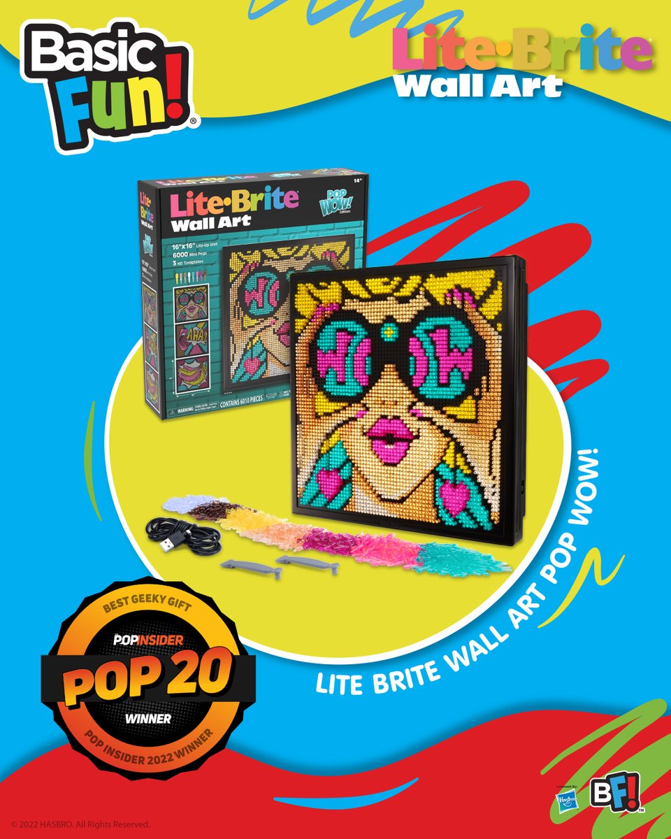 We are thrilled to announce that Lite-Brite Wall Art Pop Wow has been chosen for @thepopinsider’s POP 20 list of the best gifts for the holidays! thepopinsider.com/holiday-gift-g… #BasicFunToys #HolidayGiftGuide #ThePopInsider #LiteBrite #Toys