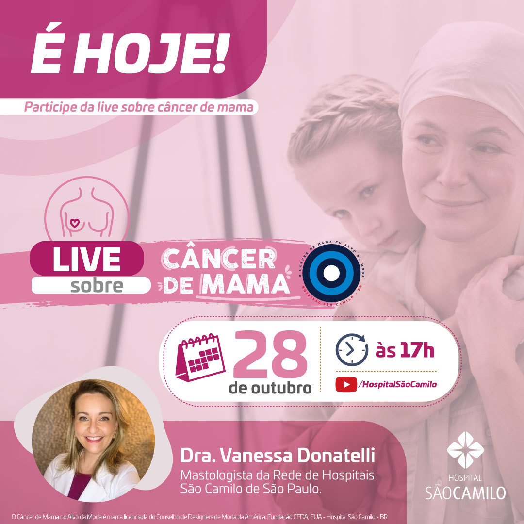 Participe de nossa live sobre Câncer de Mama com a Dra. Vanessa Donatelli, mastologista da Rede de Hospitais São Camilo de São Paulo. Participe e tire todas suas dúvidas.
Acompanhe pelo link: youtube.com/watch?v=NHM3tW…