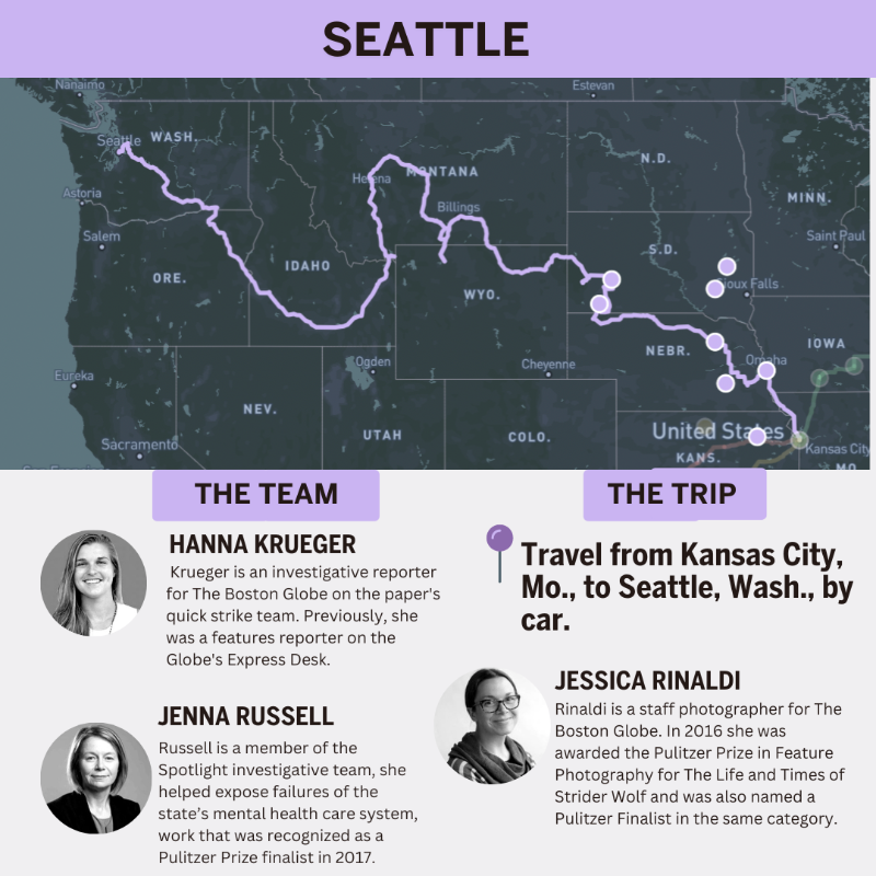 BostonGlobe's tweet photo. We flew 12 journalists to Kansas City, Mo., on Sept. 6. They separated into teams, each pointed in a different direction — one toward Seattle, another toward Los Angeles, another toward Miami, and one home to Boston.

Their goal? Hear America's stories.