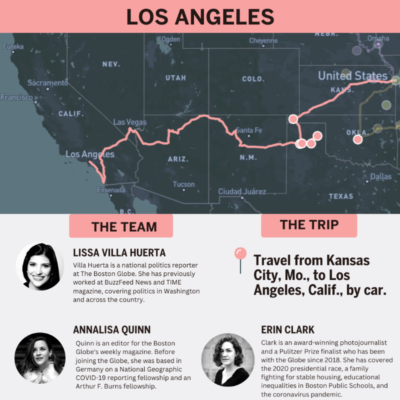 BostonGlobe's tweet photo. We flew 12 journalists to Kansas City, Mo., on Sept. 6. They separated into teams, each pointed in a different direction — one toward Seattle, another toward Los Angeles, another toward Miami, and one home to Boston.

Their goal? Hear America's stories.