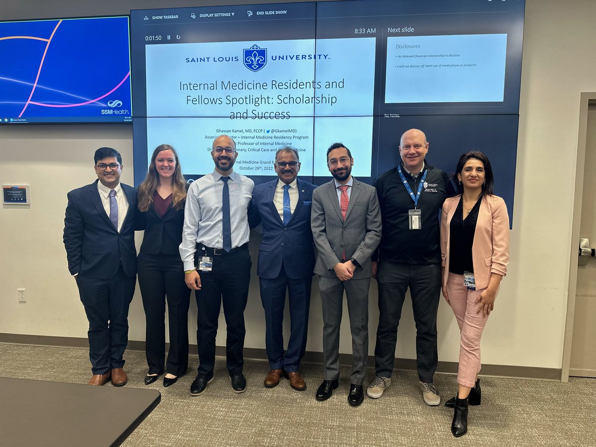 Proud of our #IM residents and <a href="/slunephrons/">SLU Nephrons</a> fellows for presenting their scholarship work at the #IM grand rounds today! <a href="/slusom/">SLU Medicine</a> <a href="/RaviNayakMD/">Ravi Nayak, MD,FCCP, FRCP</a> <a href="/AlizaAnwarMemo1/">Aliza Anwar Memon</a> <a href="/amreshk65373923/">Amresh Kumar</a> <a href="/AliAhmadMD1/">Ali Ahmad</a> <a href="/im_slu/">SLU Internal Medicine Residency</a> @DrBuckholdSLU