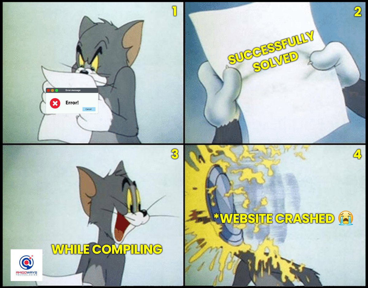Developers VS Compiler be like🤣😅

#amigoways #developers #developersmemes #programmer #programmingmemes #frontenddeveloper #fullstackdeveloper #backenddevelopers #programmingisfun #programmerslife #developersfunny #funnymemes #memes2022 #developersfun #deveoperslife #trending