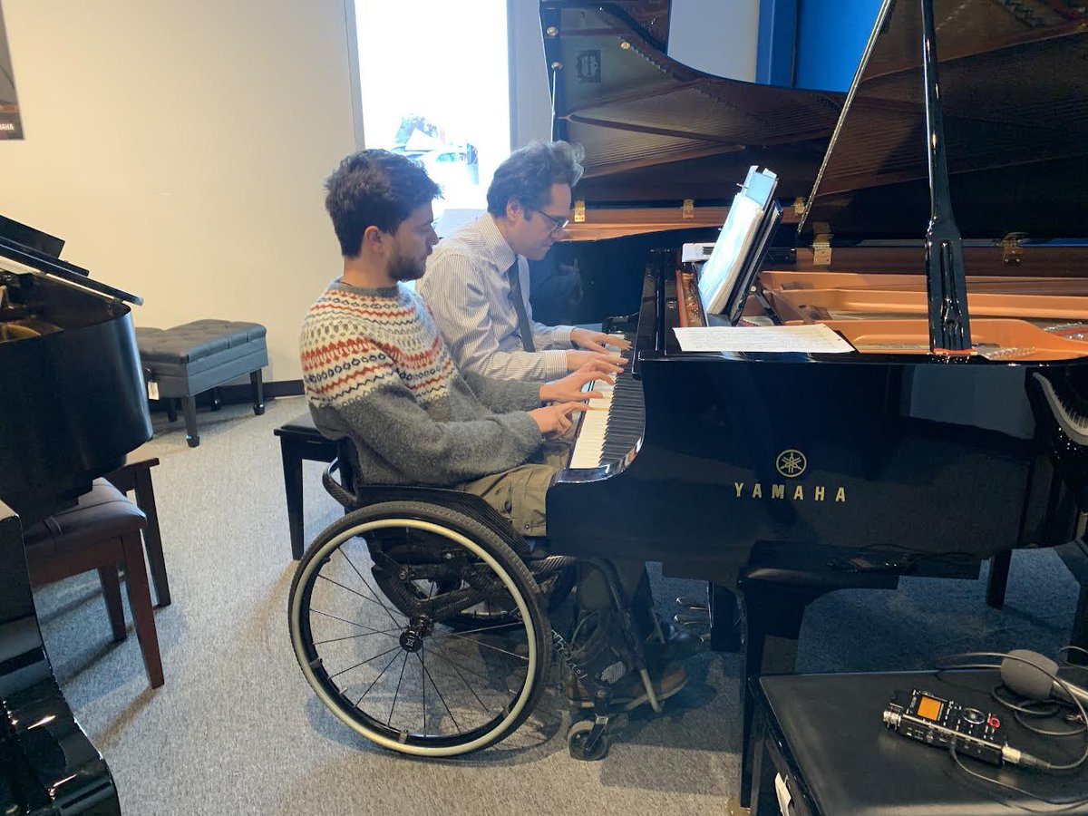 EdmAMCBC's tweet photo. Three years after a spinal cord injury, #YEG pianist Riccardo Baldini has found his way back to performing music in front of an audience with the help of friend and mentor Emilio De Mercato. #EdmontonAM producer @pippa_reed brings us their story at 8:10 this morning. #yegmusic https://t.co/9odax1E75Y