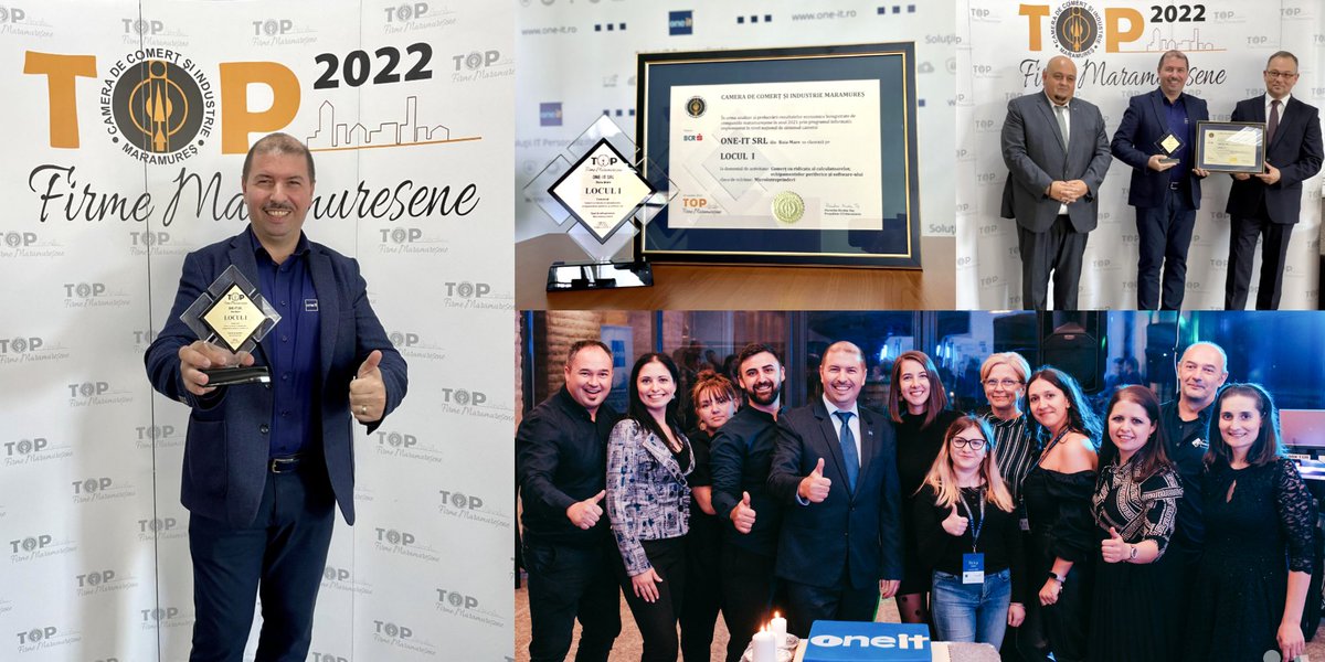 OneITro's tweet photo. One-IT a luat locul 1 la „Topul Firmelor Maramureșene” la categoria Comerț cu calculatoare, echipamente și software IT. 🎉
Acest premiu se datorează, în primul rând, echipei One-IT, precum și clienților și partenerilor noștri, cărora le MULȚUMIM!🙏
#OneIT #Locul1 #EchipaOneIT https://t.co/tassdgcVeI