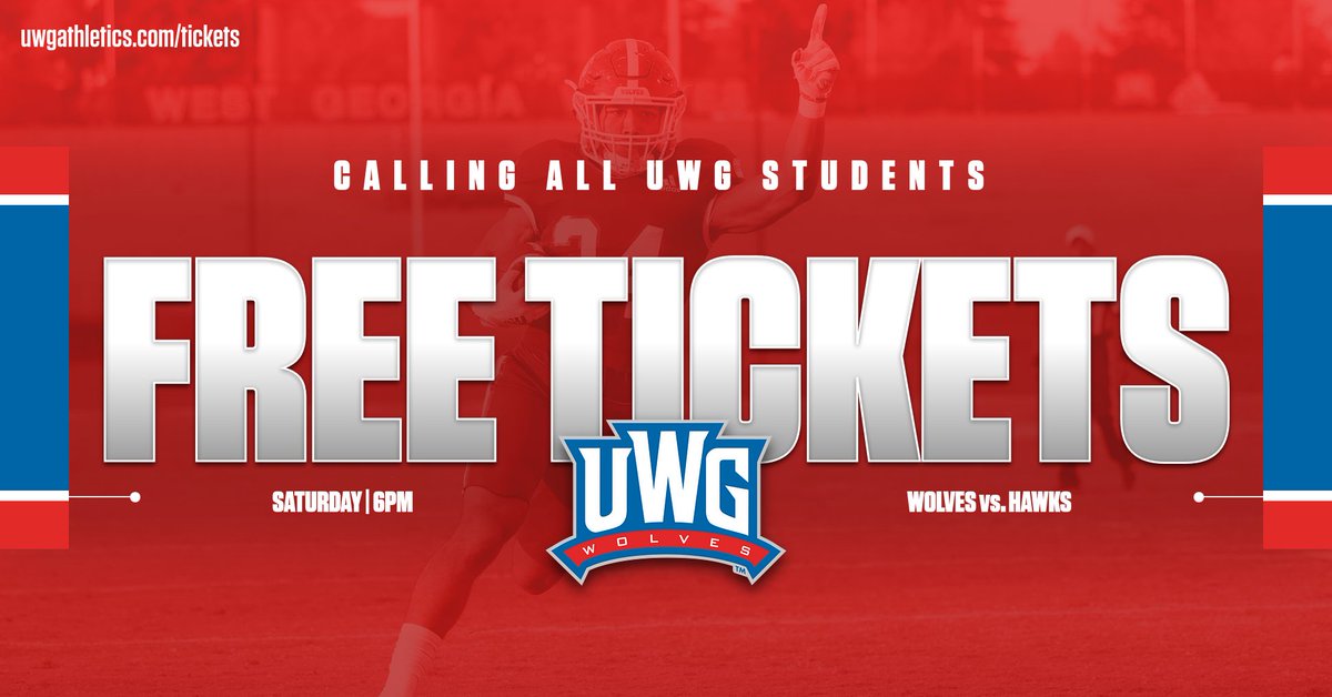 UWGFootball's tweet photo. 🚨CALLING ALL #UWG STUDENTS 🚨

Download your tickets for Saturday's Senior Day Game against Shorter now! 

Use your 917 as a passcode for your tickets!

Link: https://t.co/Z7B52U04Ae

#WeRunTogether @UnivWestGa https://t.co/FJ6EJl7hT2