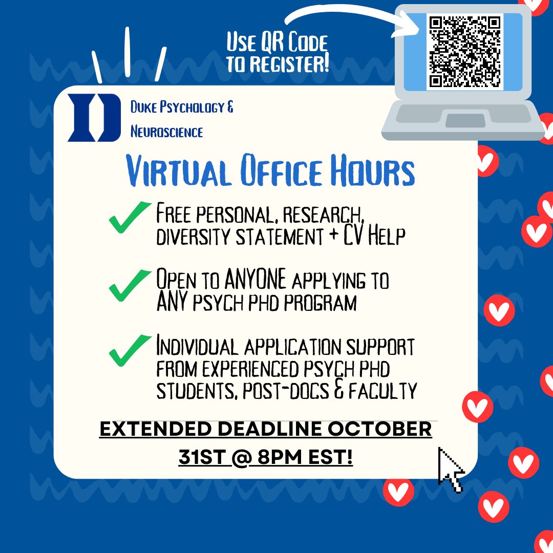 Are you applying to Psych PhD programs this cycle? Sign up to have your application materials reviewed by Duke grad students, post docs, and faculty!! Register below 👇🏽👇🏽