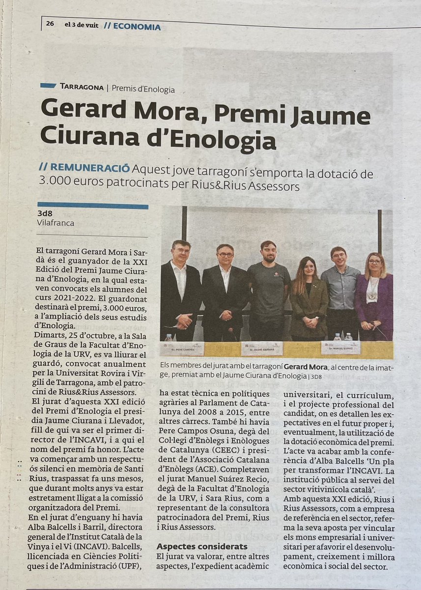 perecampos73's tweet photo. Un honor formar part del jurat del XXI premi d’Enologia Jaume Ciurana!!! @enolegs @incavicat @RiRAssessors @enologiaURV https://t.co/jMQ9Yfrf1q