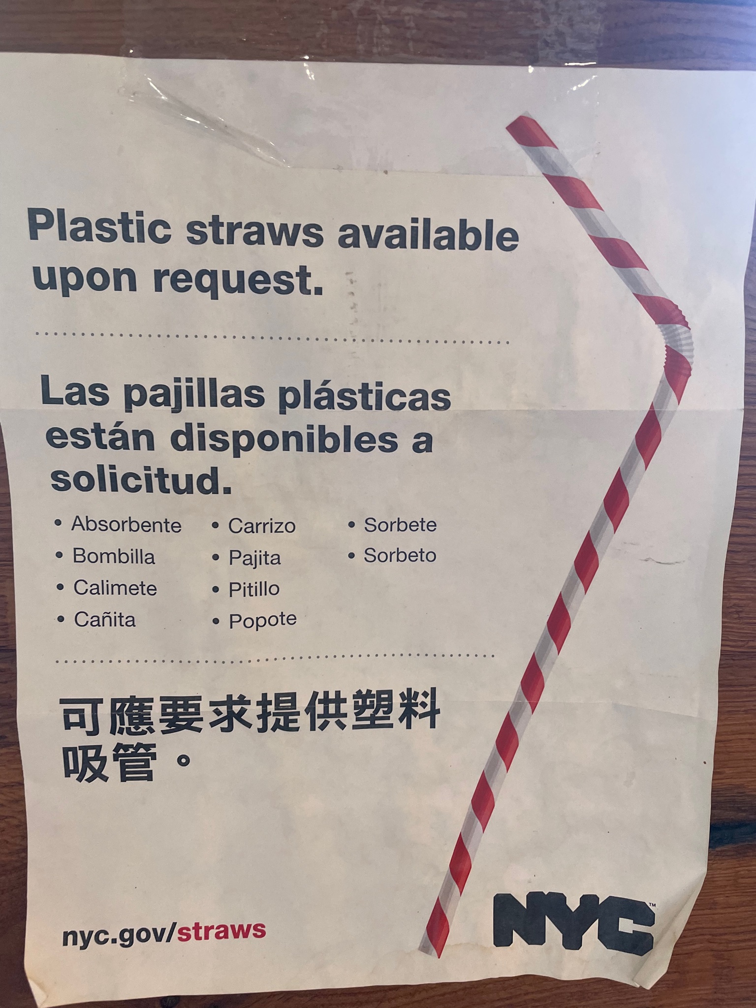 PLASTIC STRAWS AVAILABLE UPON REQUEST SIGN