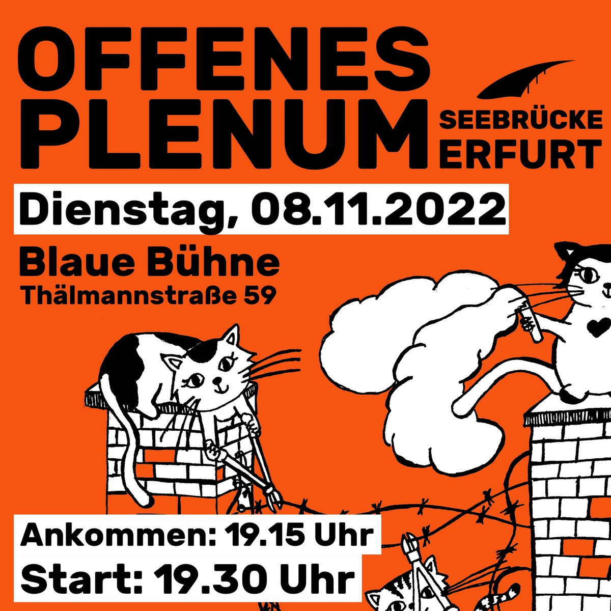 Seebrücke Erfurt (@seebrueckeef) on Twitter photo Festung Europa, Abschottung, Abschiebungen, Pushbacks, Sterben im Mittelmeer… gegen den rassistischen Normalzustand gibt es viel zu tun! Ihr wollt aktiv werden, euch organisieren, bei der #Seebrücke mitmachen? Kommt zum offenen Plenum am 08.11. 19:30 Uhr. Wo? Blaue Bühne #Erfurt Festung Europa, Abschottung, Abschiebungen, Pushbacks, Sterben im Mittelmeer… gegen den rassistischen Normalzustand gibt es viel zu tun! Ihr wollt aktiv werden, euch organisieren, bei der #Seebrücke mitmachen? Kommt zum offenen Plenum am 08.11. 19:30 Uhr. Wo? Blaue Bühne #Erfurt