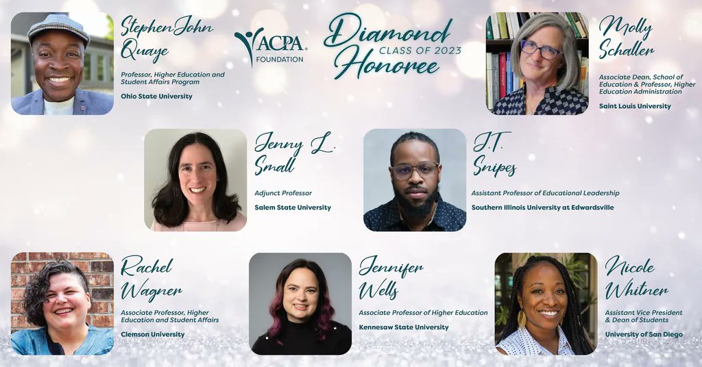 ACPA's tweet image. CONGRATULATIONS to the @ACPAFoundation Diamond Honoree Class of 2023! All are invited to celebrate their accomplishments and our profession during #ACPA23 from 26-29 March 2023 in New Orleans! Learn more about the honorees: foundation.myacpa.org/diamond-honore…