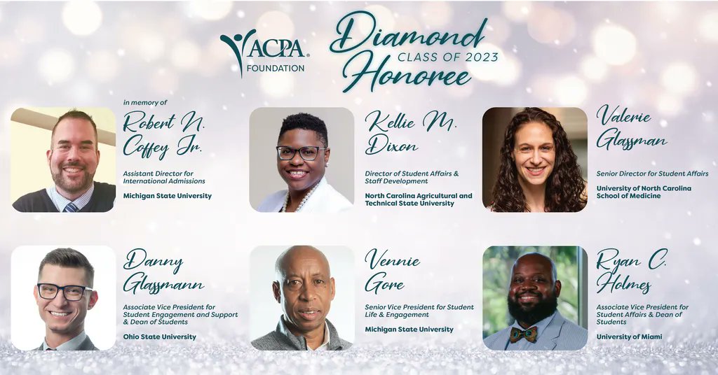 ACPA's tweet image. CONGRATULATIONS to the @ACPAFoundation Diamond Honoree Class of 2023! All are invited to celebrate their accomplishments and our profession during #ACPA23 from 26-29 March 2023 in New Orleans! Learn more about the honorees: foundation.myacpa.org/diamond-honore…