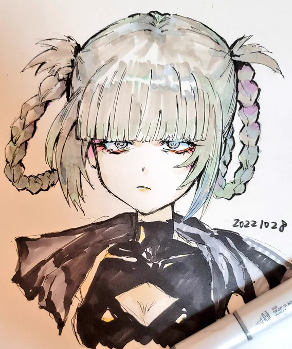こういうキャラは描いたことがなかったので、なんか新鮮な気持ちで描けました。#よふかしのうた #アナログイラスト 