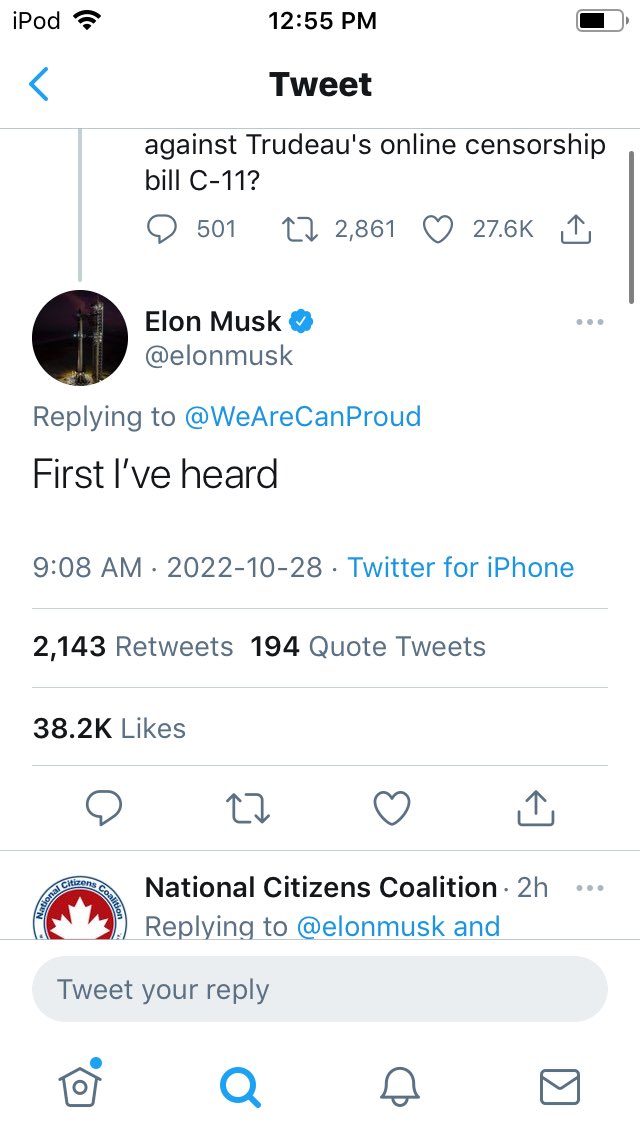 Canada Proud, a hard Right conservative account that attacks the democratically elected Liberal minority gov’t, is attempting to enlist Elon Musk, a foreign billionaire, in an attempt to undermine legislation to curb online disinformation & hate speech: