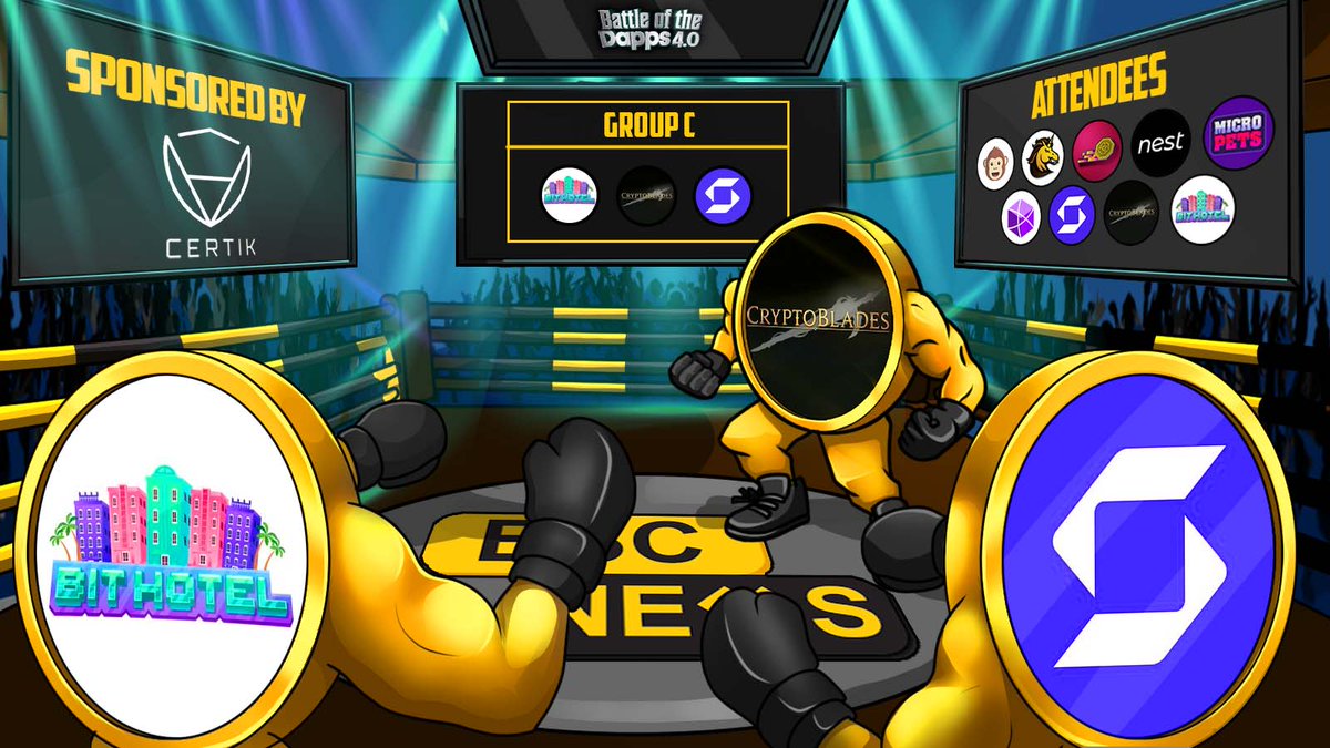 BSCNews's tweet image. 📣 D-Day is upon us! Tonight, @iSafePal, @CryptoBlades, and @playbithotel will match wits in the last Round of the @CertiK - #sponsored #BattleoftheDapps. 

Who will emerge victorious? 🥊

🗓️ See you tonight at 7 PM UTC!
🌐 

Visit: marketing.certik.com/BOD