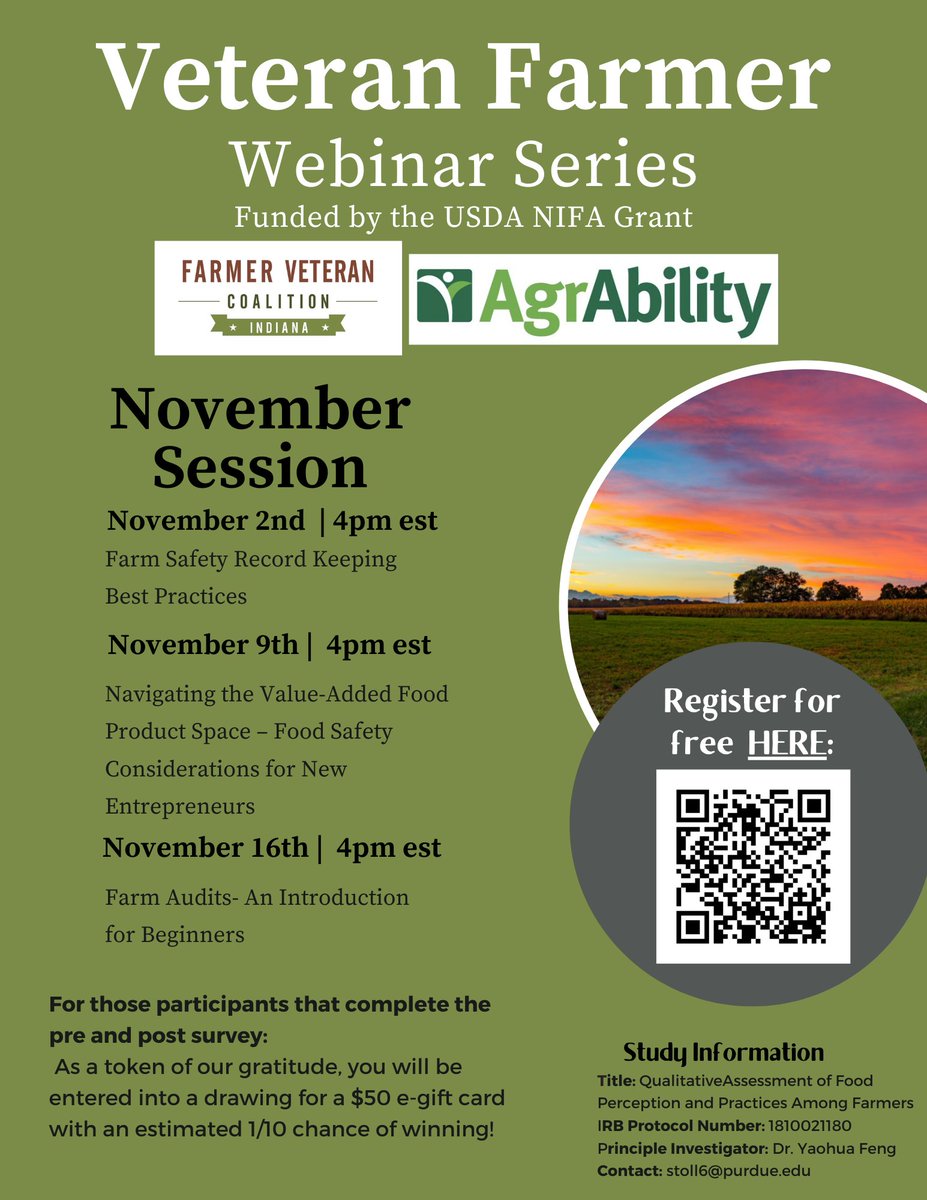 Free Webinar Series on Food Safety &amp; Farm Audits. Register here: purdue.ca1.qualtrics.com/jfe/form/SV_eW…!