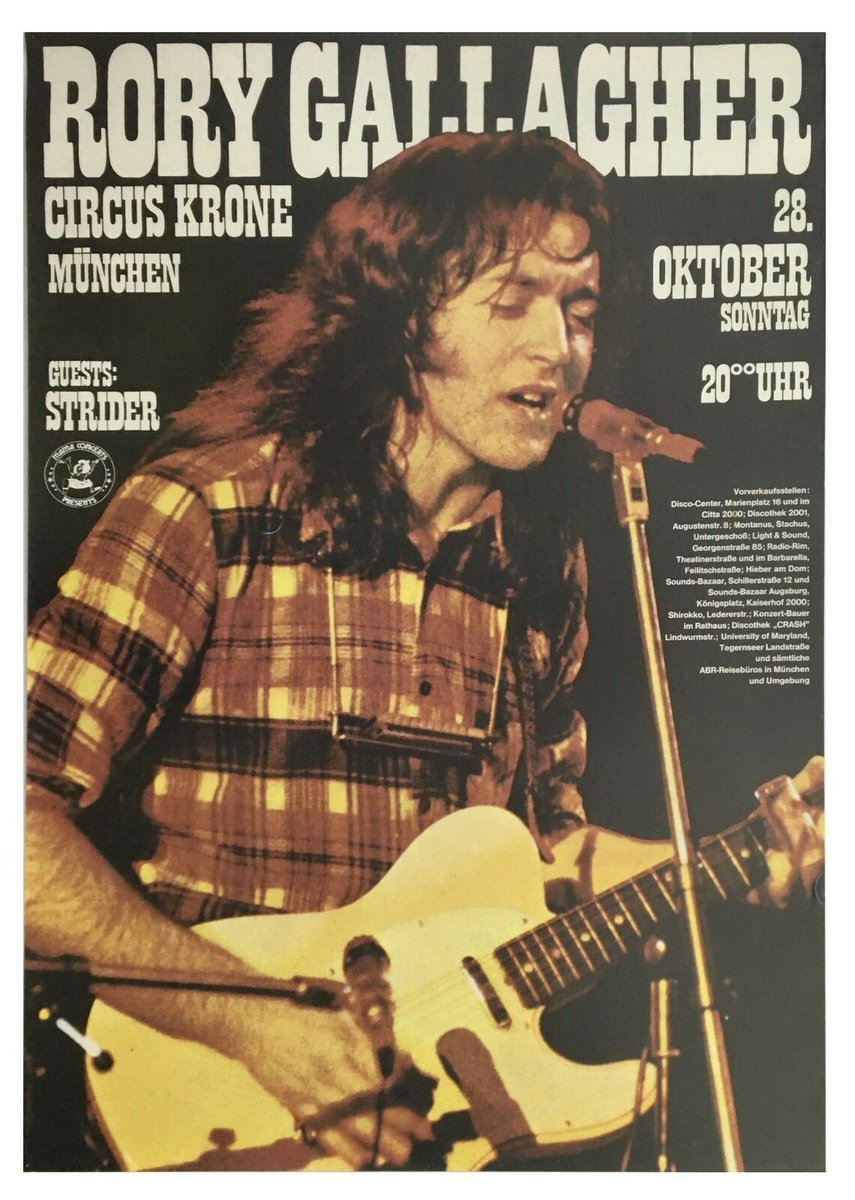 October 28th in Rory history:
1973 München D Circus Krone
1975 Cleveland USA Agora Theatre
1979 Goeteborg S Konzerthuset