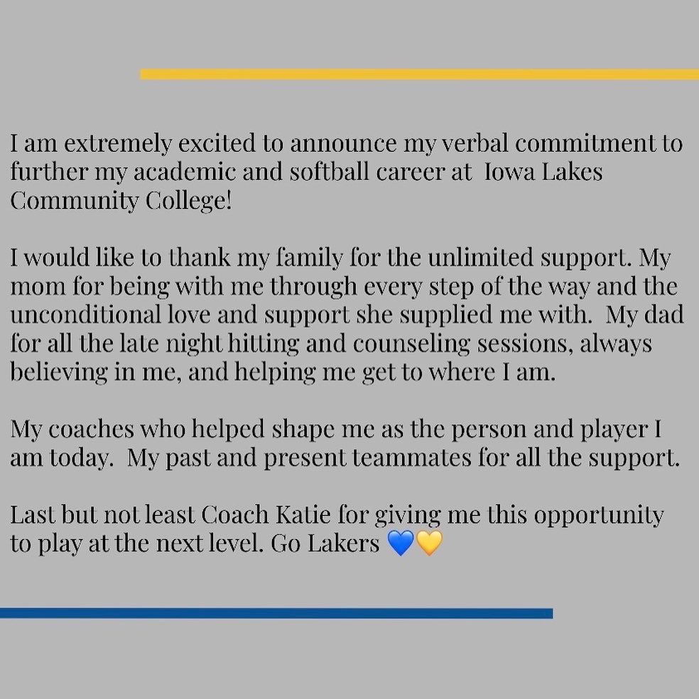 I’m committed!! Go Lakers 💙💛 @IALakesSB @MJClutchHitting @Coach_EricP @ptothej19