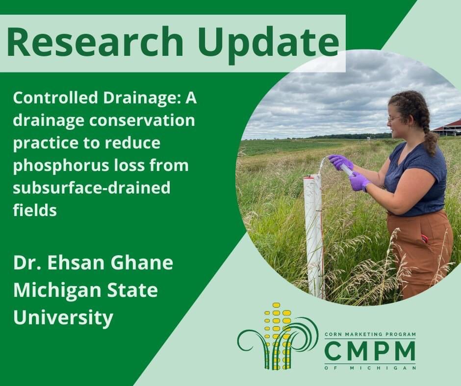 Michigan Corn (@mi_corn) on Twitter photo CMPM Research Update: <a href="/MSUEhsanGhane/">Ehsan Ghane</a> talks about his work on controlled drainage to reduce phosphorus loss from subsurface-drained fields. Read the full blog post here: bit.ly/3U3lThp
Stay tuned for research results in our annual research report in early 2023. CMPM Research Update: <a href="/MSUEhsanGhane/">Ehsan Ghane</a> talks about his work on controlled drainage to reduce phosphorus loss from subsurface-drained fields. Read the full blog post here: bit.ly/3U3lThp
Stay tuned for research results in our annual research report in early 2023.