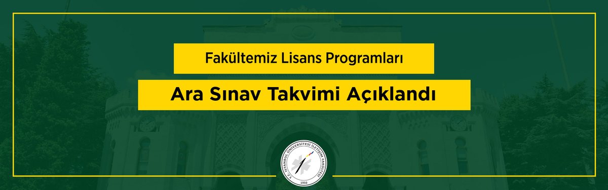 Fakültemizin 2022-2023 Güz Yarıyılı ara (vize) sınavları 07-18 Kasım 2022 tarihleri arasında sınav programına uygun olarak yapılacaktır.

Tüm öğrencilerimize sınavlarda başarılar dileriz. 

Sınav Programı İçin Tıklayınız: 👇
iletisim.istanbul.edu.tr/tr/duyuru/ara-…
