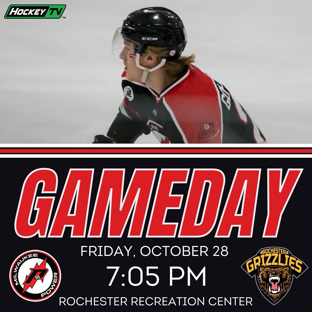 westbendpower's tweet photo. 🚨GAMEDAY🚨

We head to Rochester today to face the Grizzlies for the first time this season!

🆚 Rochester Grizzlies
⏰ 7:05 PM
📍 Rochester Recreation Center
🎥 @myhockeytv live stream 

#PowerSurge https://t.co/hSSwvugTlZ